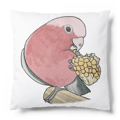 モモイロインコちゃんとトウモロコシ【まめるりはことり】 Cushion