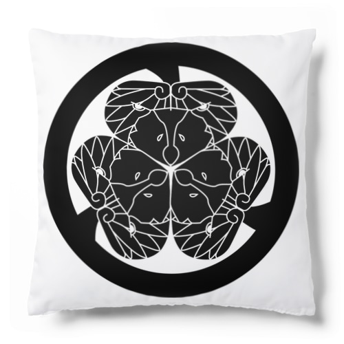 動物家紋。H.T.（三つ葉葵ハシビロコウ）黒 Cushion