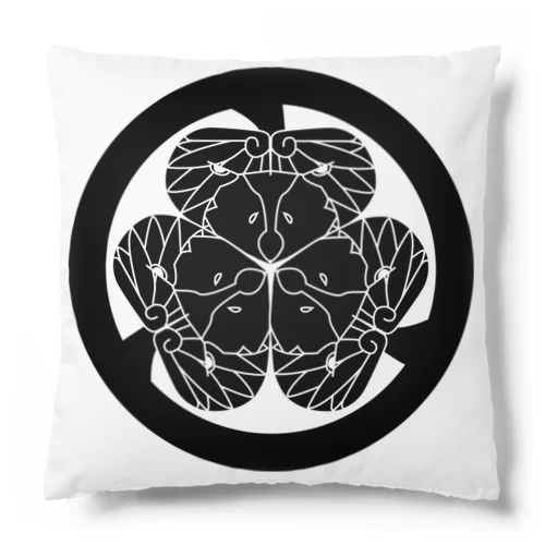 動物家紋。H.T.（三つ葉葵ハシビロコウ）黒 Cushion