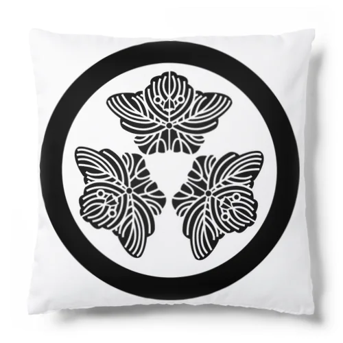 動物家紋。H.T.（三つ蔦スズメ）黒 Cushion