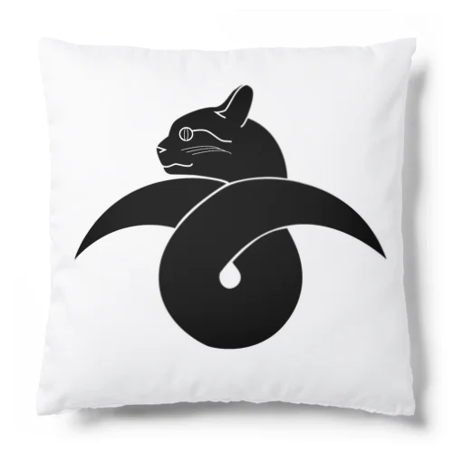 動物家紋。H.T.（結び雁がネコ）黒 Cushion