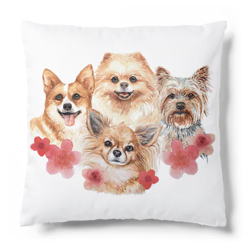 お花の似合う小さい犬たち。 Cushion