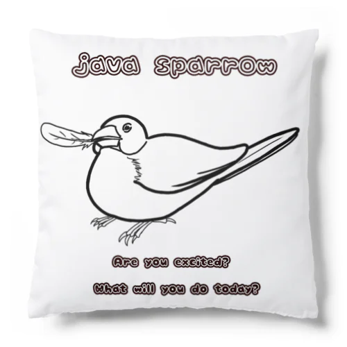 羽根くわえ文鳥 線画 Cushion