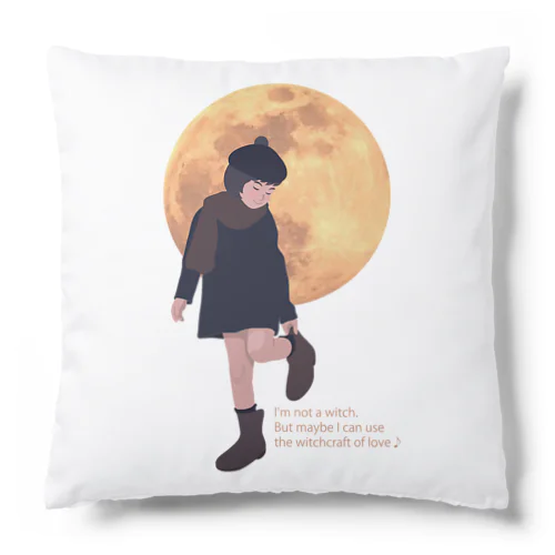 月と黒ワンピの女の子 Cushion