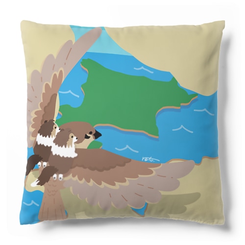 シェルティ2匹＆スズメ×北海道 Cushion