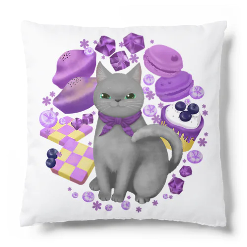 ニャンコと美味しい時間シリーズ「PURPLE・スイーツ」背景無し Cushion