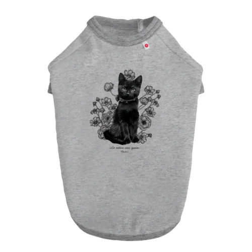 花咲き黒猫 ドッグTシャツ