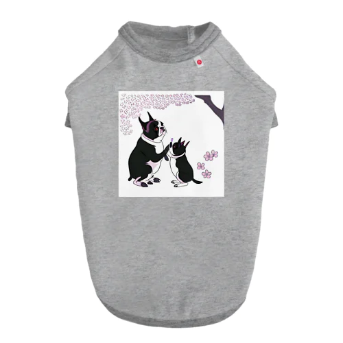 ふとっちょボストン親子と桜 Dog T-shirt