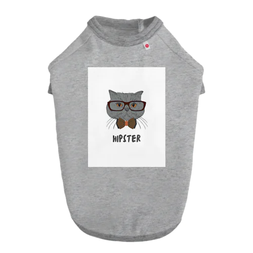 Grey Illustrated Cat Hipster T-Shirt Dog T-shirt