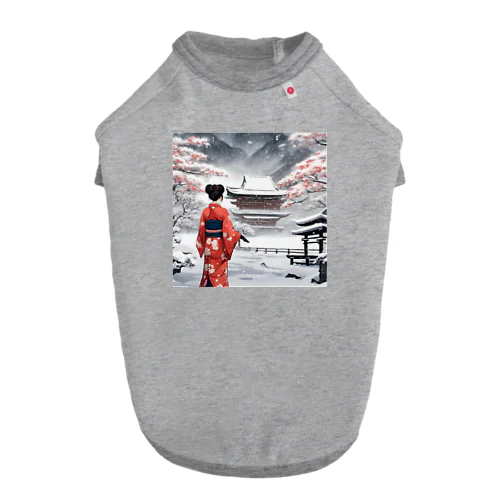 和服女性と雪景色 Dog T-shirt