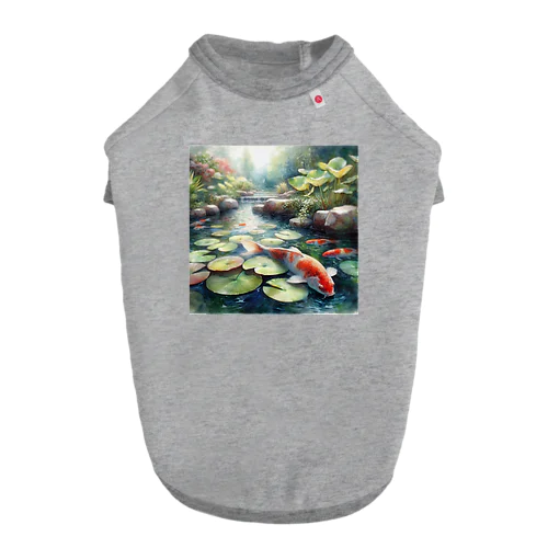 鯉が泳ぐ池　水彩画調② ドッグTシャツ