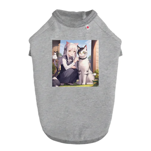 猫と猫耳少女 Dog T-shirt