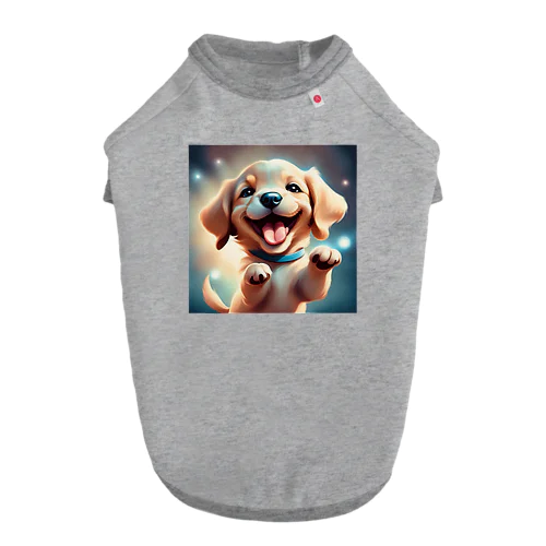 腕を上げて　微笑む可愛い子犬のデザイングッズ Dog T-shirt