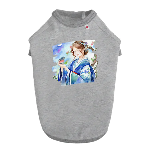 日本人女性手の上の小鳥 ドッグTシャツ