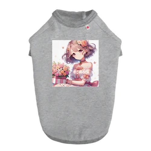 春の花畑と少女 ドッグTシャツ