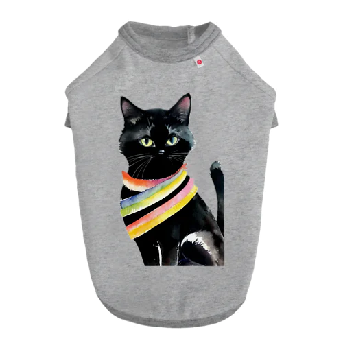 黒猫と虹の首輪 ドッグTシャツ