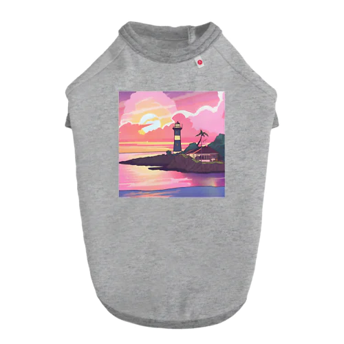 夕焼けに染まる離島の灯台 ドッグTシャツ