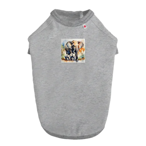 ゾウの親子　水彩4 Dog T-shirt