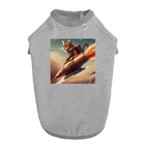 ロケットに乗る茶トラ猫 ドッグTシャツ