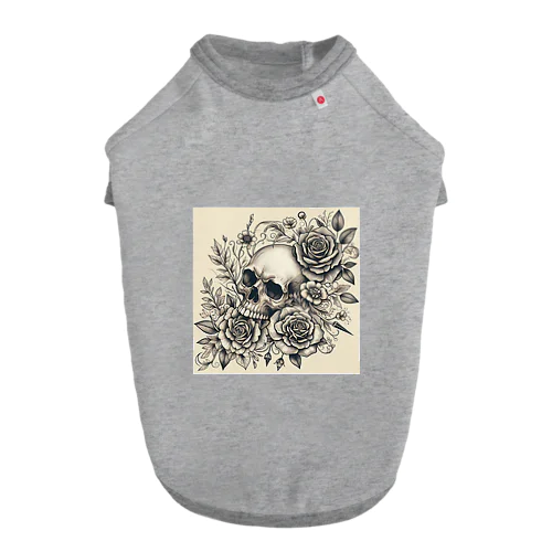 モノクロ 花とスカル Dog T-shirt