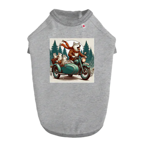 バイクに乗る狼の親子 ドッグTシャツ