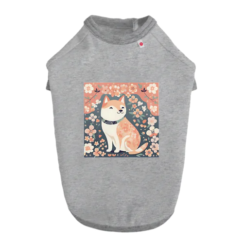 日本画風、柴犬と桜-Japanese-style painting of a Shiba Inu with cherry blossoms Dog T-shirt