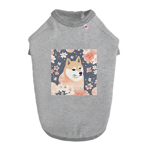 日本画風、柴犬と桜２-Japanese-style painting of a Shiba Inu with cherry blossoms 2 ドッグTシャツ