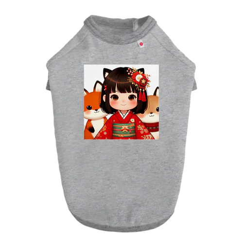 狐娘とかわいい狐 ドッグTシャツ