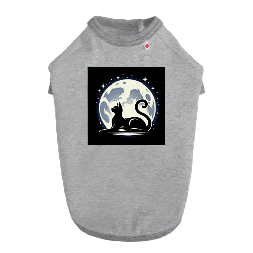 【Cat's Moonlight Stretch】- 月夜の猫シルエット Dog T-shirt