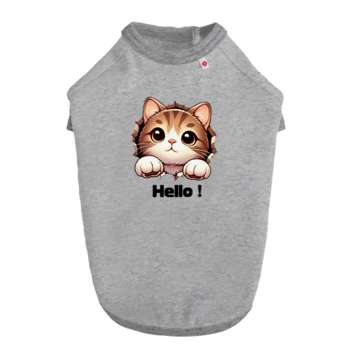 Hello!ねこちゃん（文字黒） ドッグTシャツ