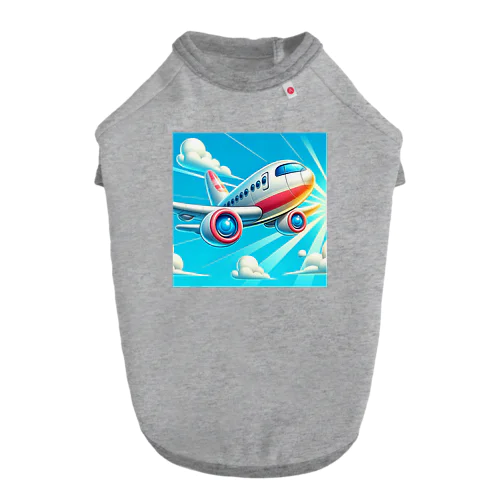 空飛ぶ飛行機のイラスト ドッグTシャツ