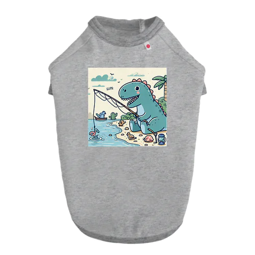 恐竜の釣り ドッグTシャツ