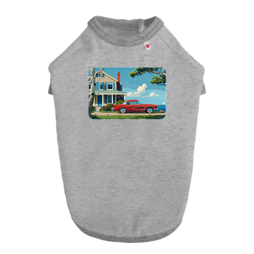 赤いコルベットと海辺の家　－　red corvette and seaside house　－ ドッグTシャツ