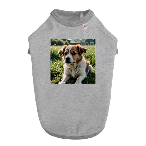 草むらで斜めを見つめる犬 dog looking for the anywhere Dog T-shirt