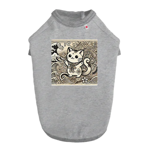 北斎が生み出した美しい世界観にインスパイアされた、ふんわりかわいい猫のアート ドッグTシャツ