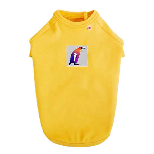 紫からオレンジのグラデーションのペンギン ドッグTシャツ