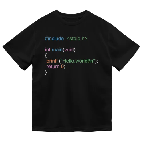 C言語 HelloWorld 白 ドライTシャツ