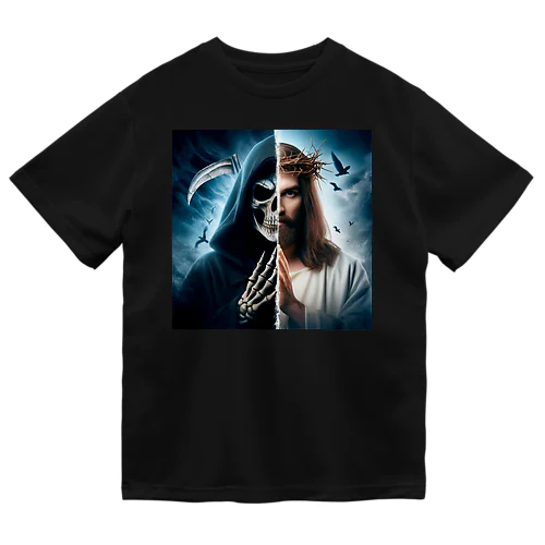 命を司る死神と愛と慈悲を象徴するキリスト、対照的な魅力が交錯する一枚 ドライTシャツ