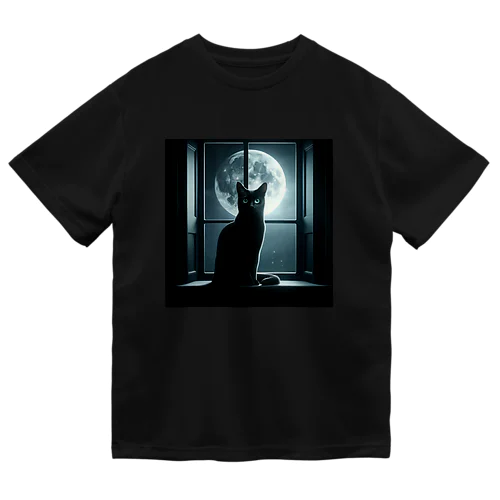 月明かりに佇む黒猫 Dry T-Shirt