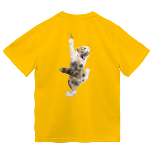 背中によじ登る三毛猫 ドライTシャツ