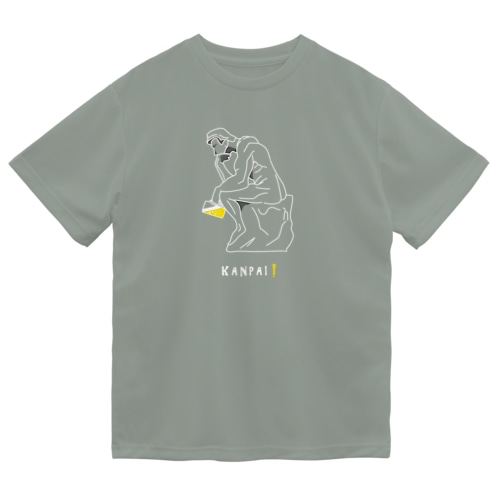 彫刻 × BEER（考える人）白線画 Dry T-Shirt