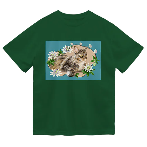 🌼花と猫😸　トケイソウ ドライTシャツ