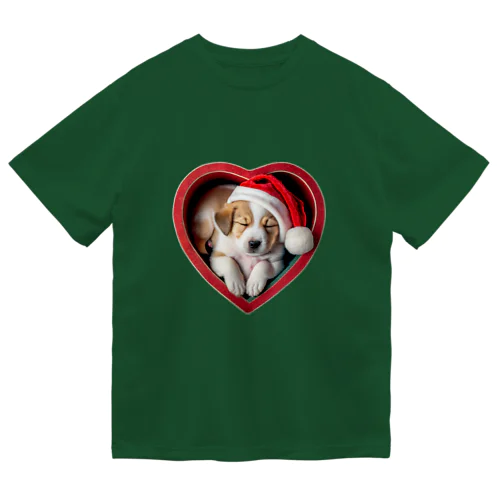 クリスマスの癒しの子犬 ドライTシャツ