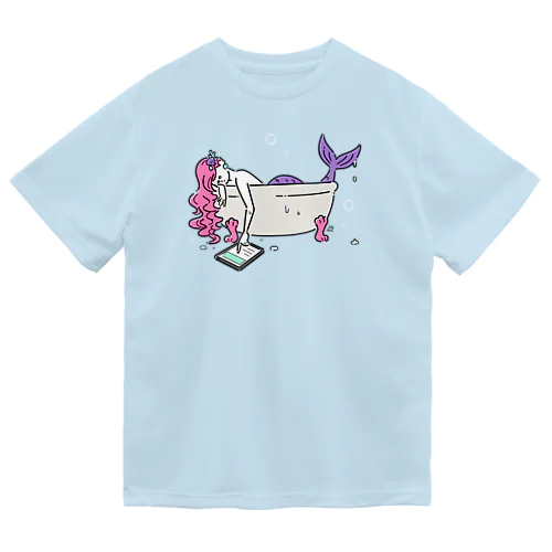 浴室でタブレットを使う人魚【ピンク】 ドライTシャツ