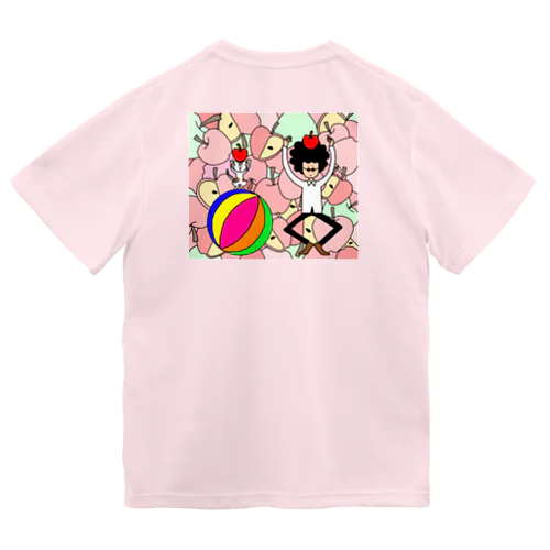 くるくるパーマとネコとリンゴ（カラー） ドライTシャツ