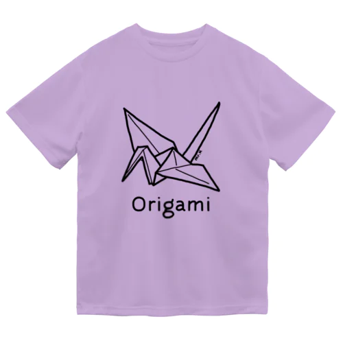 Origami (折り紙鶴) 黒デザイン ドライTシャツ