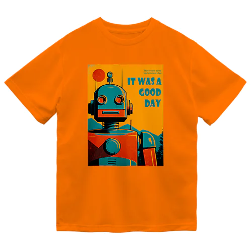 ポジティブな思考回路のレトロなロボットくん ドライTシャツ