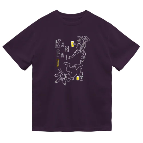 名画 × BEER（鳥獣戯画）ロゴ賑やかver.白線画 Dry T-Shirt