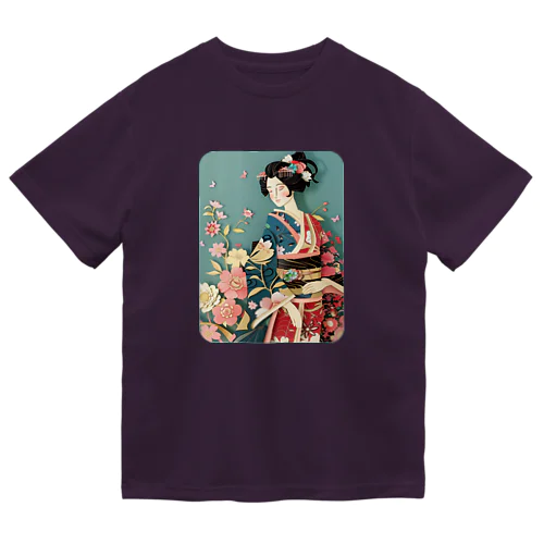 着物女性の切り絵アート　―　Kimono woman paper-cutting art　ー ドライTシャツ