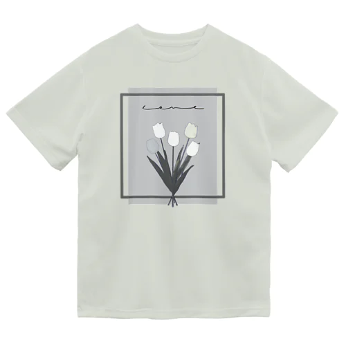 grayish color × white × charcoal ×  tulip bouquet ドライTシャツ